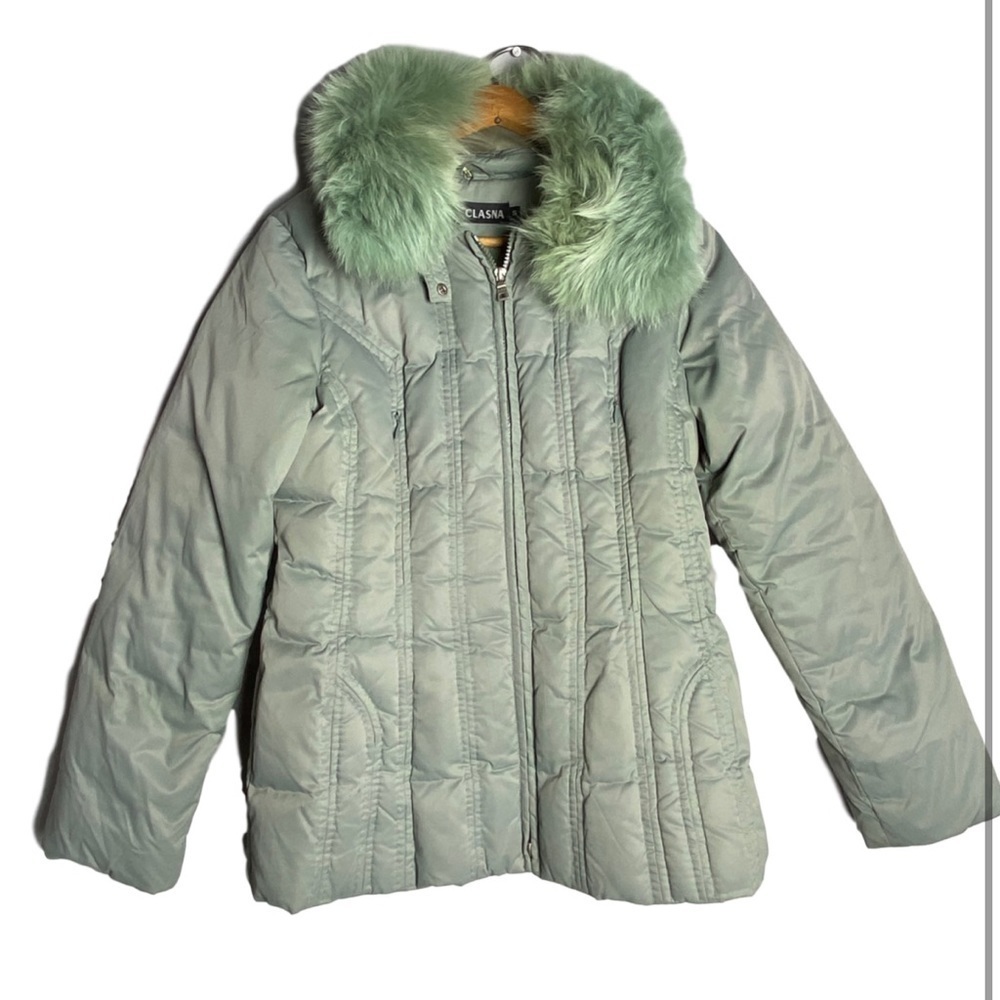 Vintage Women's Green Puffer Jacket with Faux Fur Collar